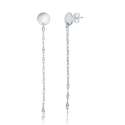 Sterling Silver Disc Dangling Fancy Chain Earrings ,