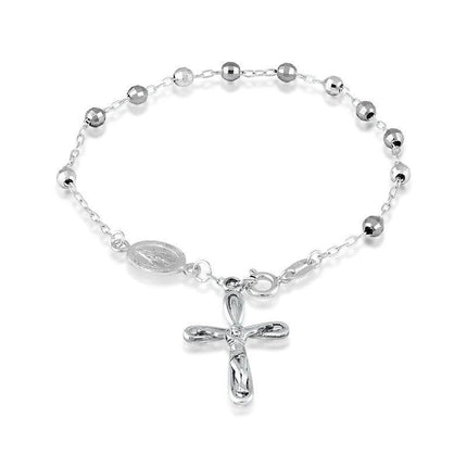 Sterling Silver Disco Balls Rosary Bracelet ,
