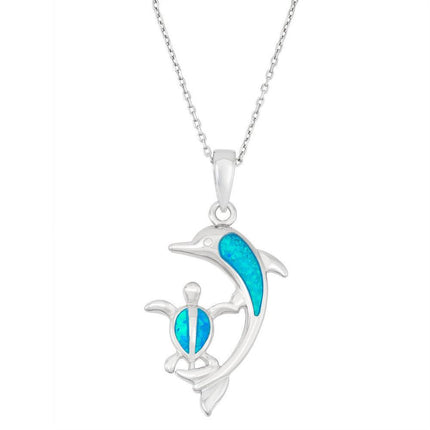 Sterling Silver Dolphin and Turtle Pendant ,
