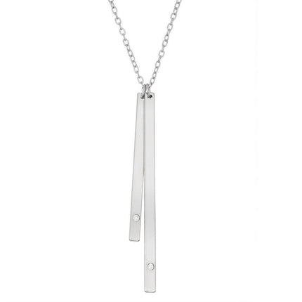 Sterling Silver Double Bar with Small CZ Necklace ,