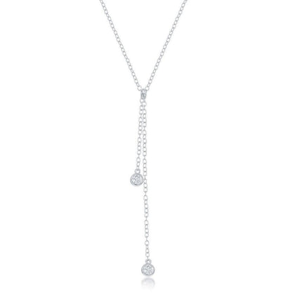 Sterling Silver Double Bezel-Set CZ Dangling Lariat Necklace ,