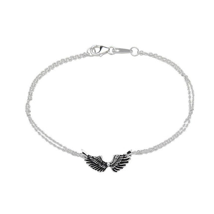 Sterling Silver Double Chain Small Wing Bracelet ,