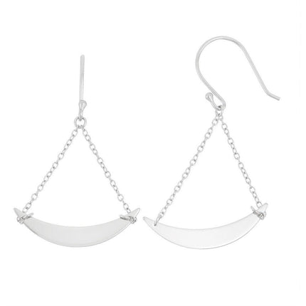 Sterling Silver Double Chain with Dangling Crescent Hook Earrings ,