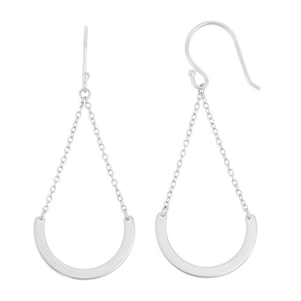 Sterling Silver Double Chain with Dangling Curve Hook Earrings ,