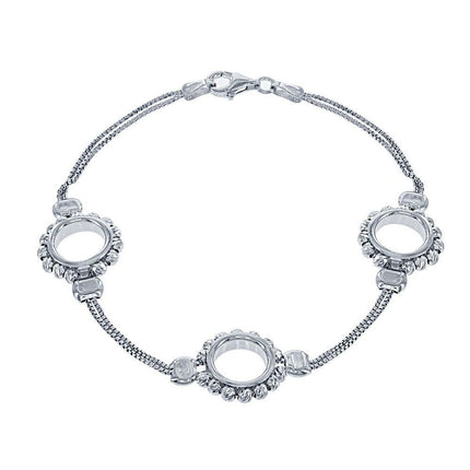 Sterling Silver Double Chain with Open Circle Bracelet, 7.5" ,