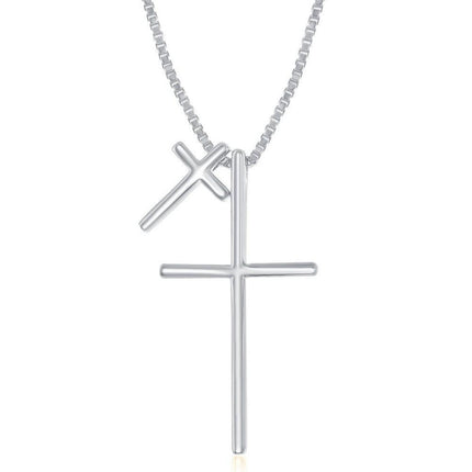 Sterling Silver Double Cross Design Necklace ,