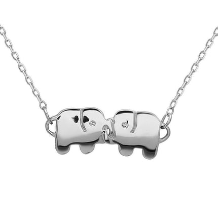 Sterling Silver Double Elephant CZ Necklace ,