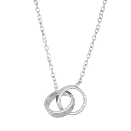 Sterling Silver Double Interlocked Rings Necklace ,