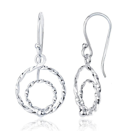 Sterling Silver Double Open Circle Dangling Earrings ,