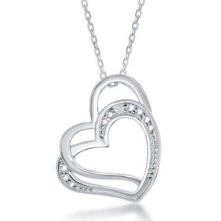 Sterling Silver Double Open Heart Pendant Chain ,