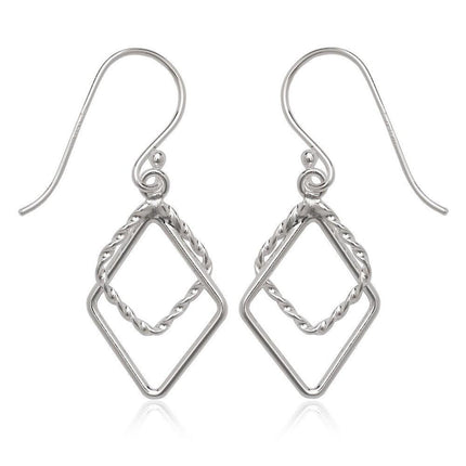 Sterling Silver Double Open Rope Diamond Shaped Earrings ,