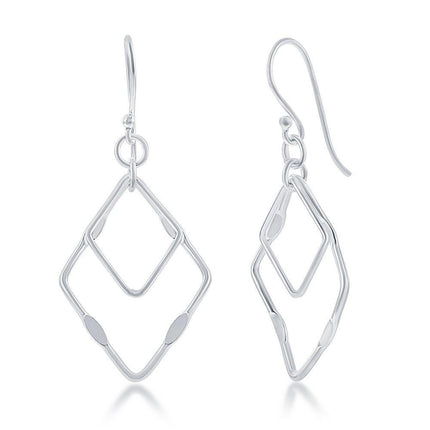 Sterling Silver Double Open Square Earrings ,