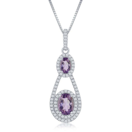 Sterling Silver Double Oval Amethyst Necklace ,