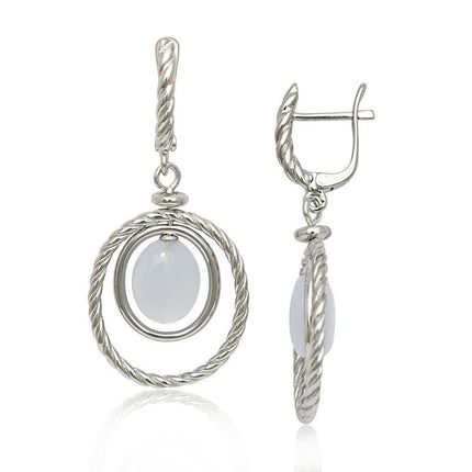 Sterling Silver Double Oval Blue Chalcedony Earrings ,