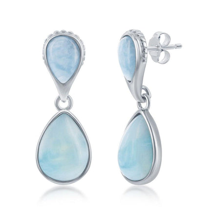 Sterling Silver Double Pearshaped Larimar Earrings ,