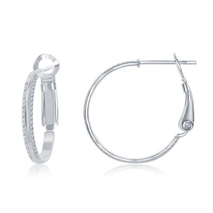 Sterling Silver Double Ridge Hoop Earrings, 20 mm ,