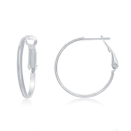 Sterling Silver Double Ridge Hoop Earrings, 25 mm ,