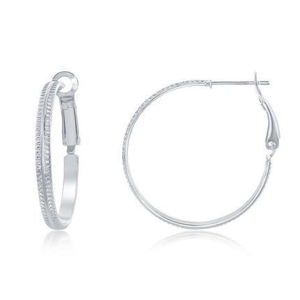 Sterling Silver Double Ridge Hoop Earrings, 30 mm ,