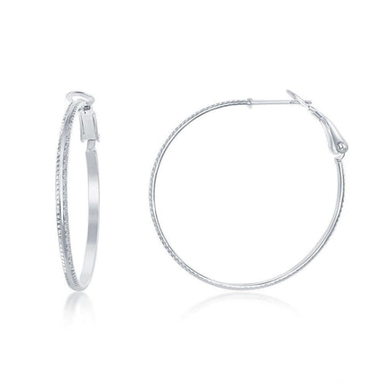 Sterling Silver Double Ridge Hoop Earrings, 35 mm ,