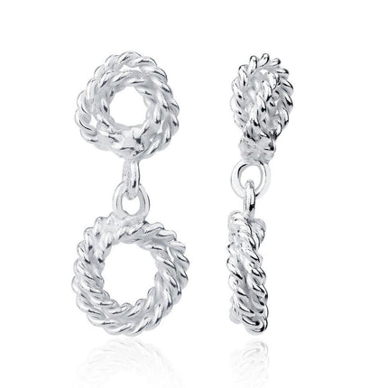 Sterling Silver Double Rope Open Circle Earrings ,