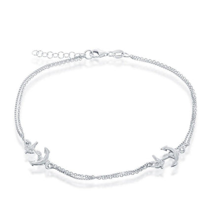 Sterling Silver Double Strand Anchor Anklet ,