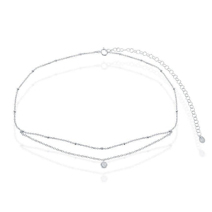 Sterling Silver Double Strand Beads By The Yard Choker Necklace ,