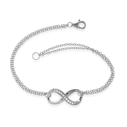 Sterling Silver Double Strand Half White Topaz Infinity Bracelet ,