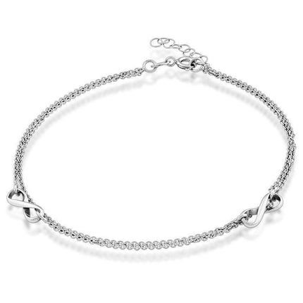 Sterling Silver Double Strand Infinity Anklet ,