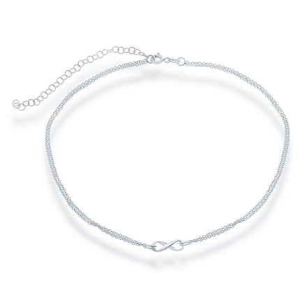 Sterling Silver Double Strand Infinity Choker Necklace ,