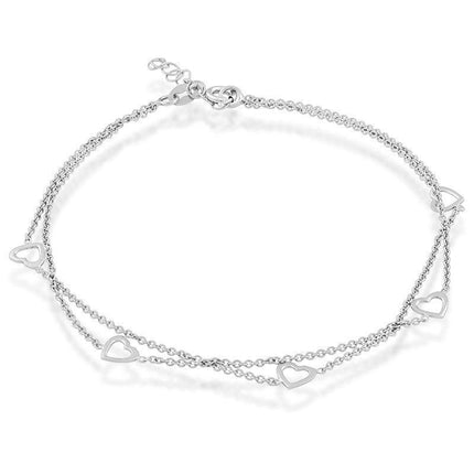 Sterling Silver Double Strand Open Hearts Anklet ,