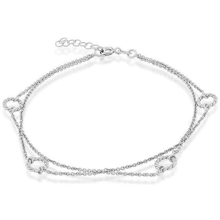 Sterling Silver Double Strand Open Rings Anklet ,
