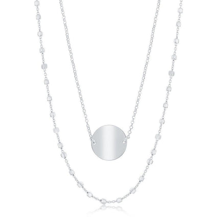 Sterling Silver Double Strand Shiny Disc Necklace ,