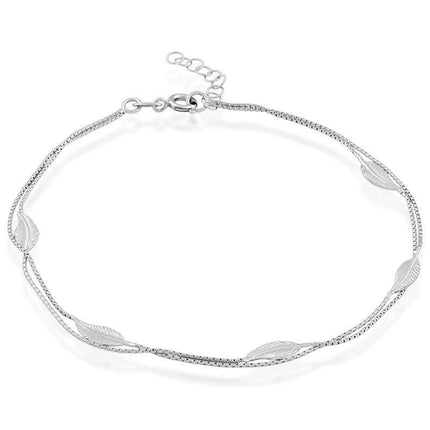 Sterling Silver Double Strand with Leaves Anklet ,