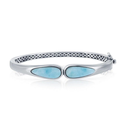 Sterling Silver Double Teardrop Larimar Bangle ,