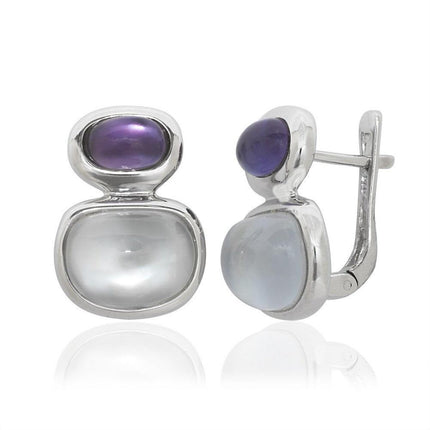 Sterling Silver Doublet MOP and Amethyst Earrings ,