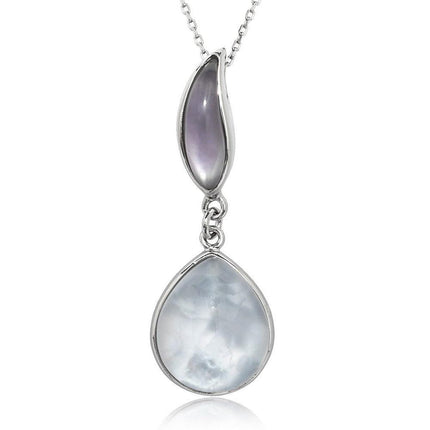 Sterling Silver Doublet Teardrop & Amethyst Cat's Eye Necklace ,