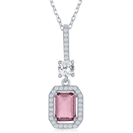 Sterling Silver Emerald Cut Tourmaline CZ Pendant ,