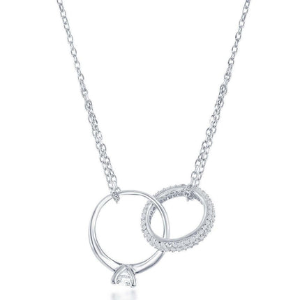 Sterling Silver Engagement Ring and Micro Pave Band Necklace ,