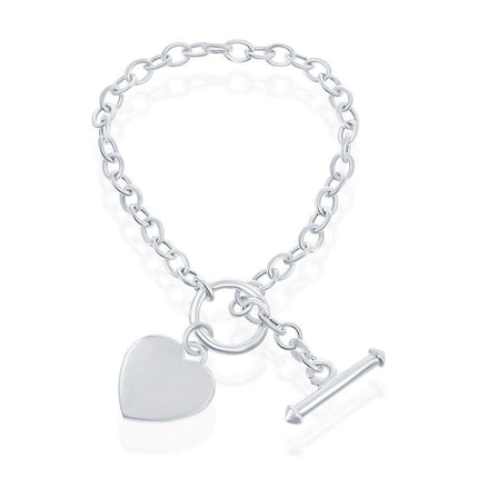 Sterling Silver Engravable Heart Charm Rolo Chain Bracelet, 7.5" ,