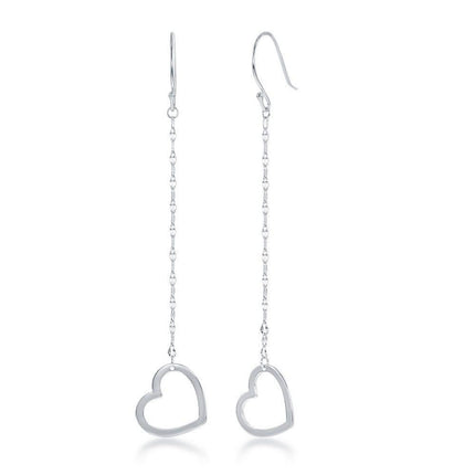 Sterling Silver Fancy Chain Open Heart Earrings ,