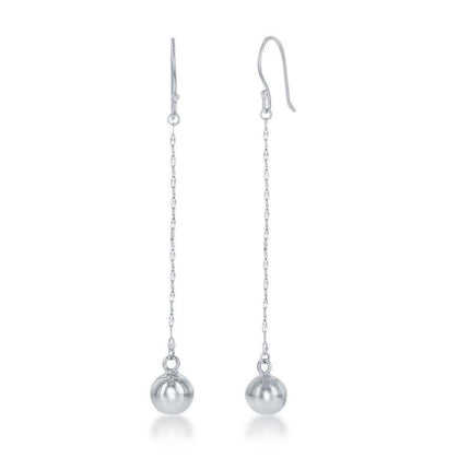 Sterling Silver Fancy Chain with 8mm Bead Earrings ,