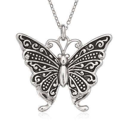 Sterling Silver Fancy Oxidized Butterfly Pendant ,