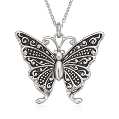 Sterling Silver Fancy Oxidized Butterfly Pendant