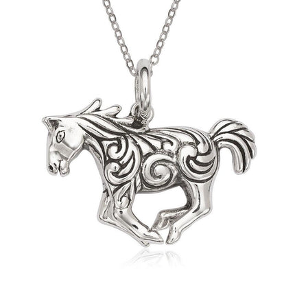 Sterling Silver Fancy Oxidized Horse Pendant ,