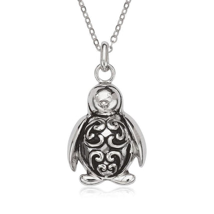 Sterling Silver Fancy Oxidized Penguin Pendant ,