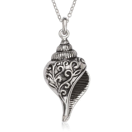 Sterling Silver Fancy Oxidized Seashell Pendant ,