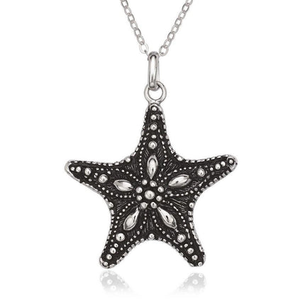 Sterling Silver Fancy Oxidized Starfish Pendant ,