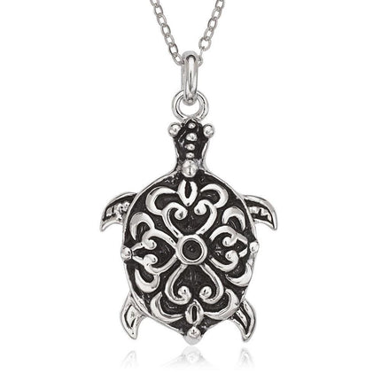 Sterling Silver Fancy Oxidized Turtle Pendant ,
