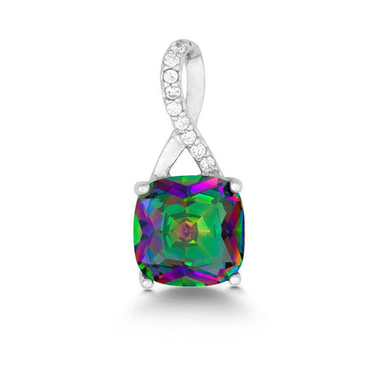 Sterling Silver Figure 8 Square Rainbow CZ Pendant ,