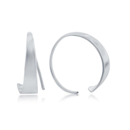 Sterling Silver Flat Bar Half Hoop Earrings ,